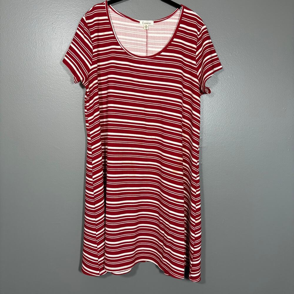 Espresso Red Striped Short Sleeve Casual T-Shirt Dress - 2X - Women's Plus Size